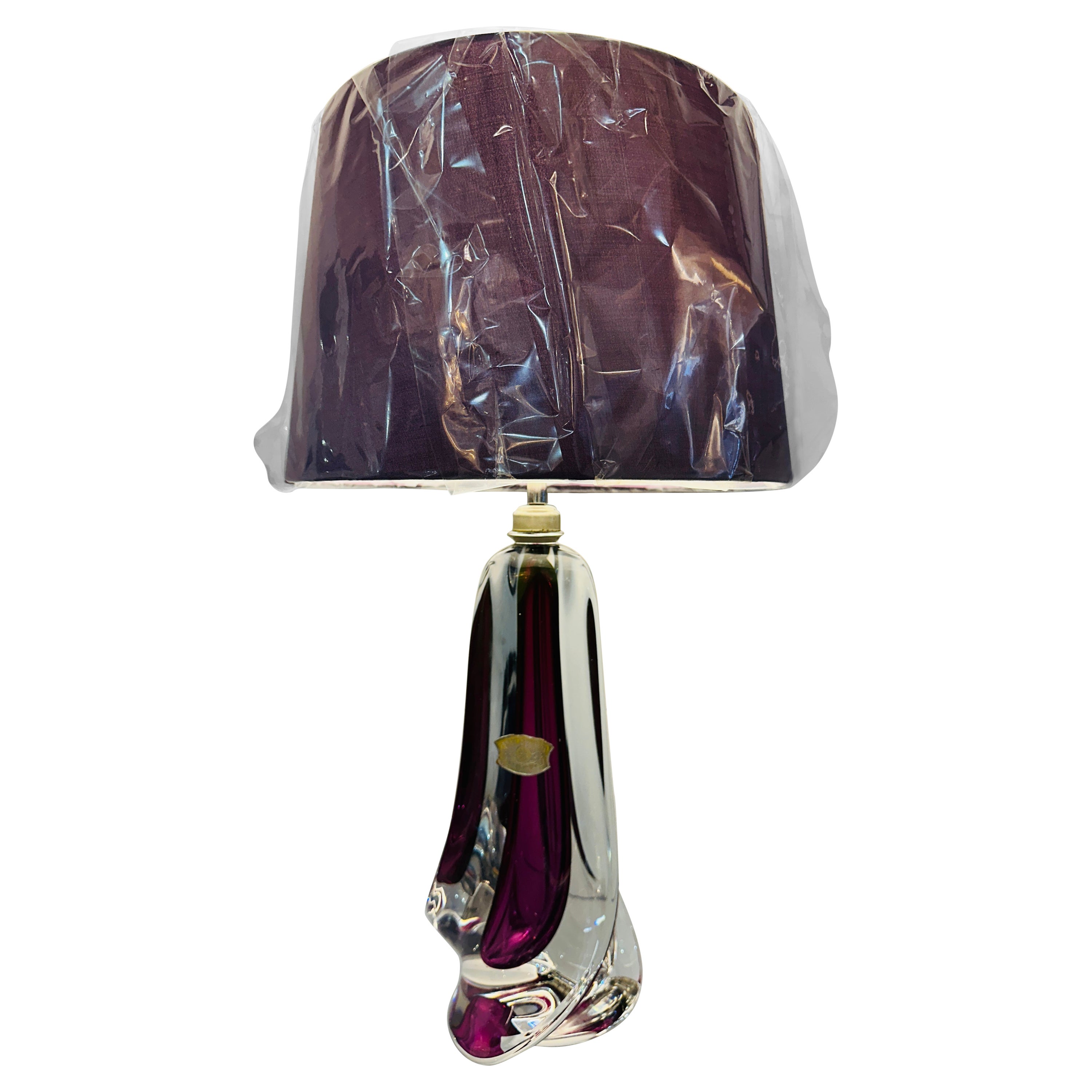 1950s Belgium Val St Lambert Purple & Clear Crystal Glass Geometric Table Lamp