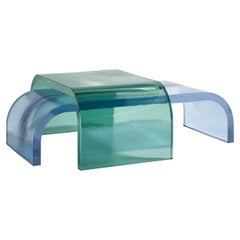 Set Of 2 Itzel Green And Blue Cast Glass Coffee Tables by Fred and Juul