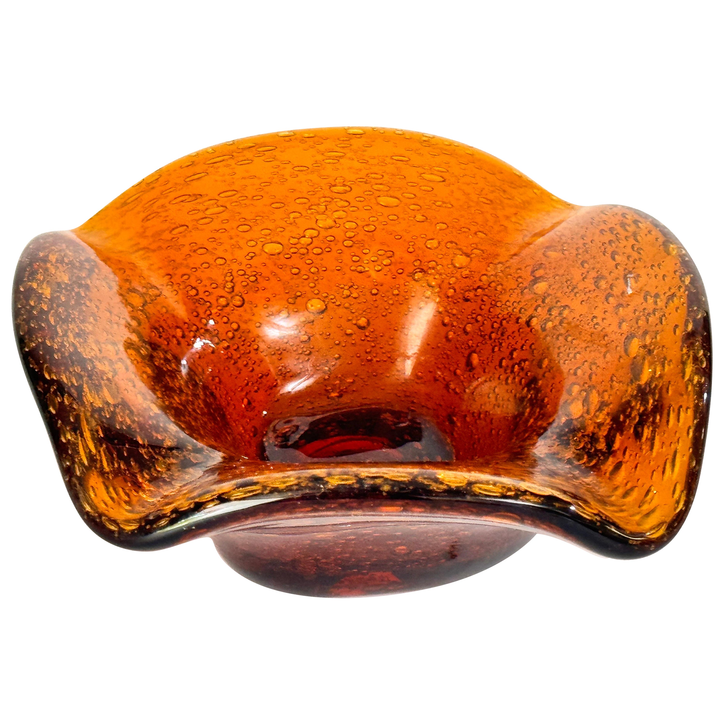 Vide Poche or Ashtray in Glass, Bubles Patterns France, circa 1970 From Biot