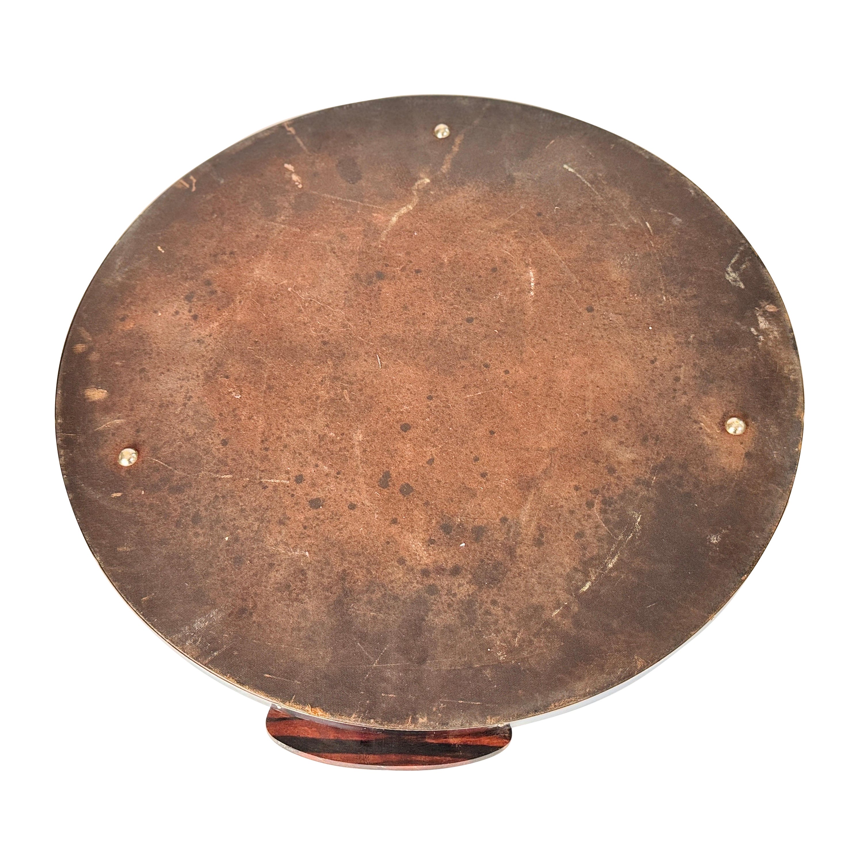 Art Deco Platter Tray Metal and Brown Wood Handles and Mirror, France, 1930 In Fair Condition For Sale In Auribeau sur Siagne, FR