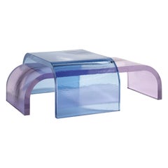 Set Of 2 Itzel Blue And Purple Cast Glass Coffee Tables by Fred and Juul