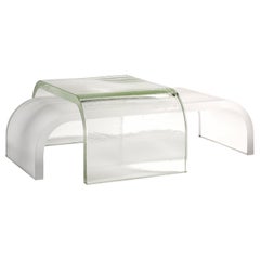 Set Of 2 Itzel Clear And Etched Cast Glass Coffee Tables by Fred and Juul