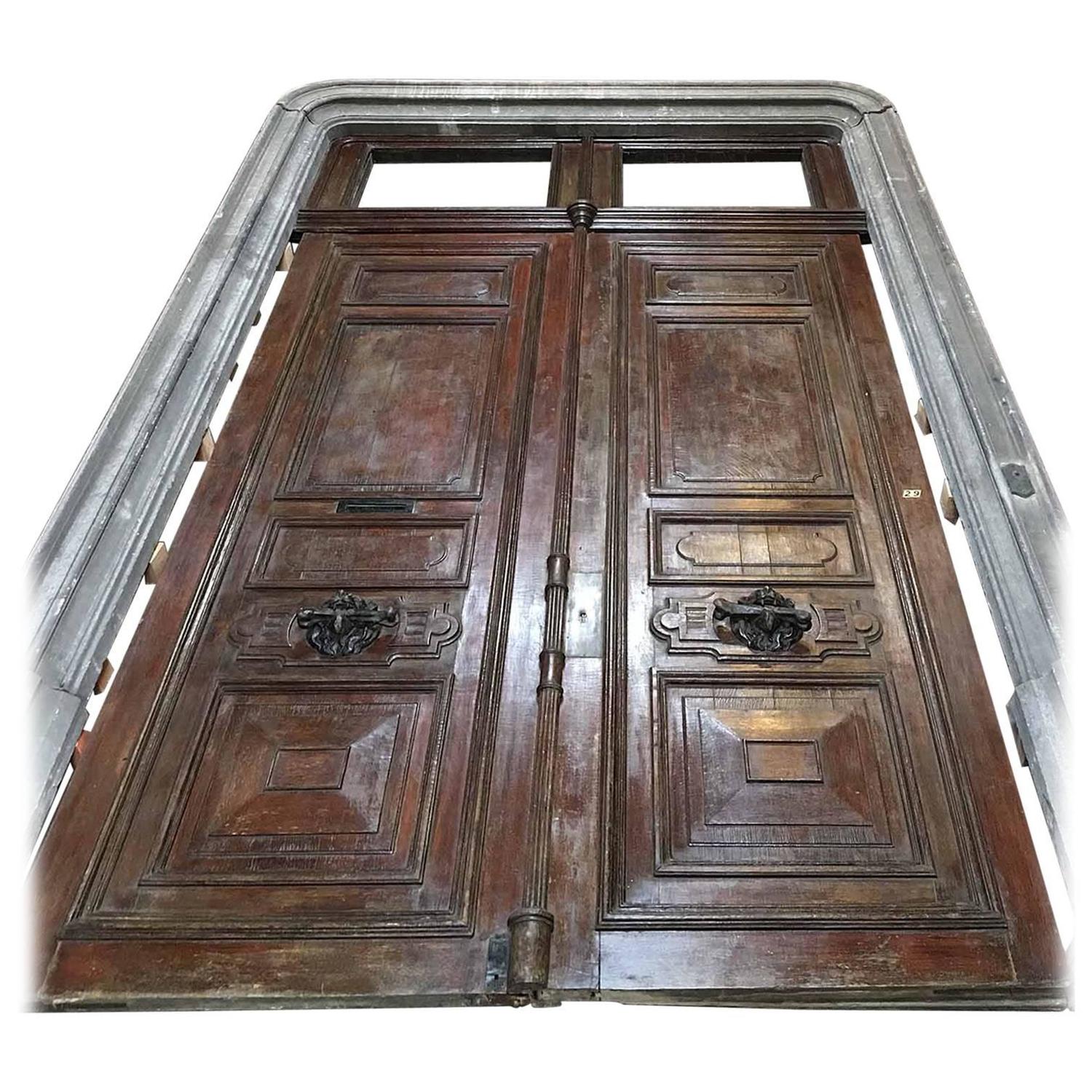 Massive Antique French Door with Door Frame For Sale at 1stdibs
