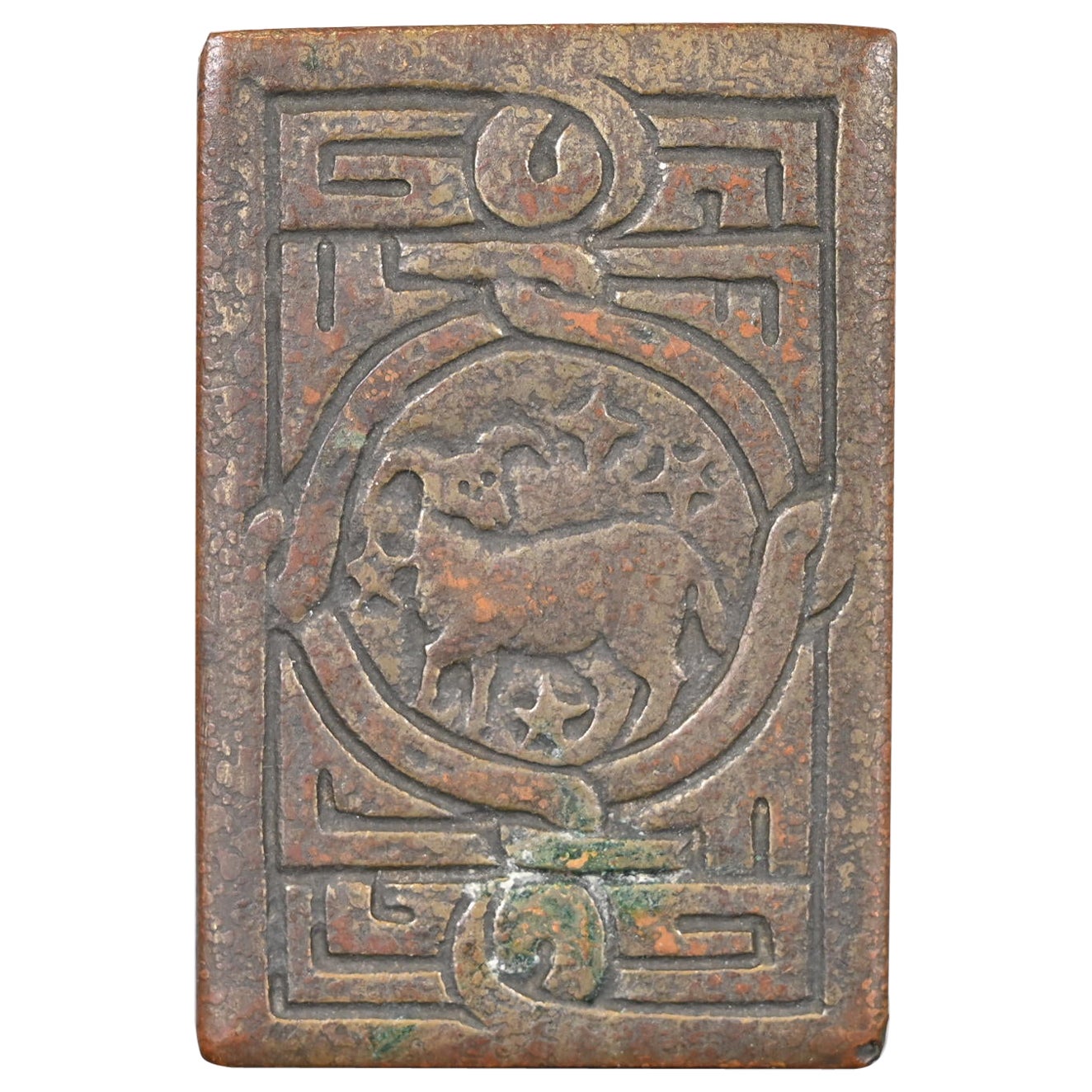 Porte-boîte d'allumettes en bronze à motif Zodiac de Tiffany Studios New York