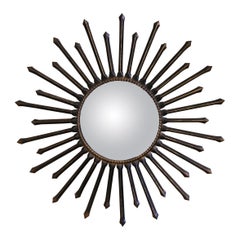 Vintage French Metal Sunburst Mirror with Bronze and Gilt Finish