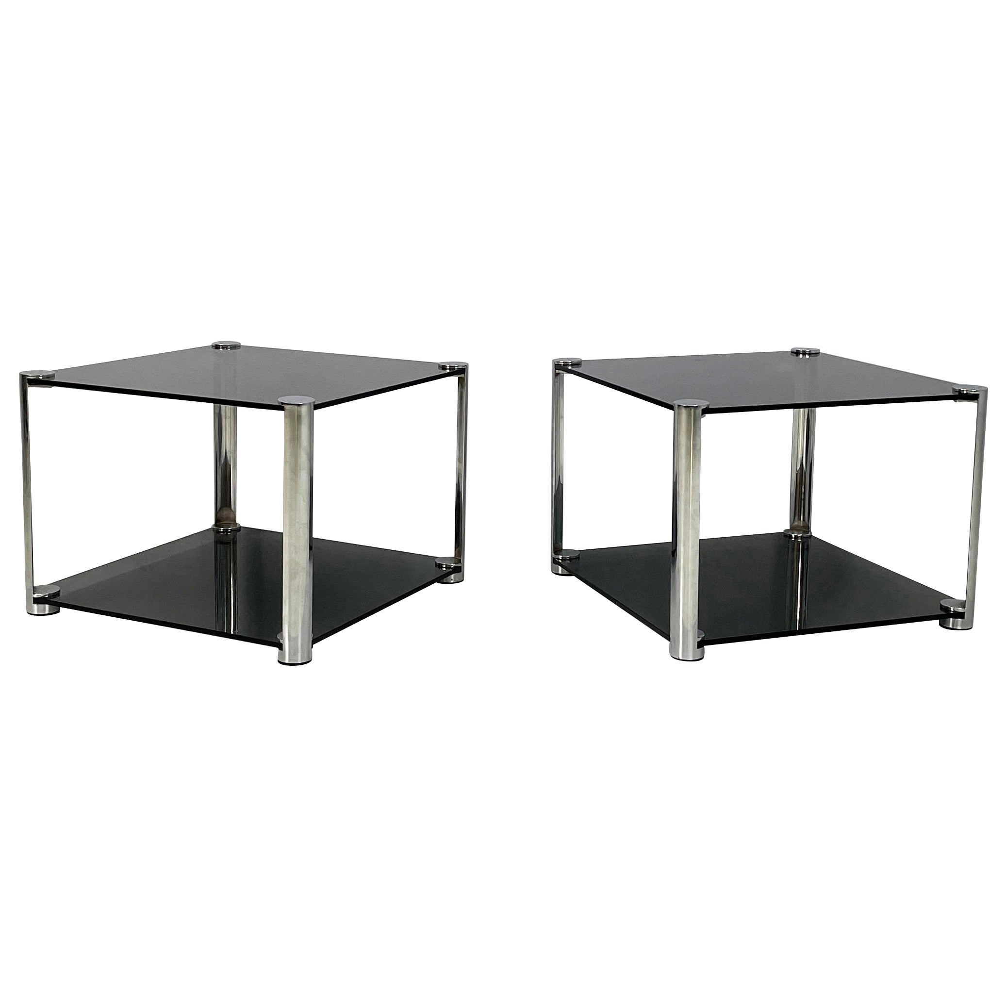 Moderne italienische Couchtische aus Rauchglas und verchromtem Metall, 1980er Jahre
