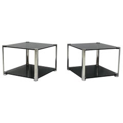 Italian modern Coffee tables in smoked glass and chromed metal, 1980s