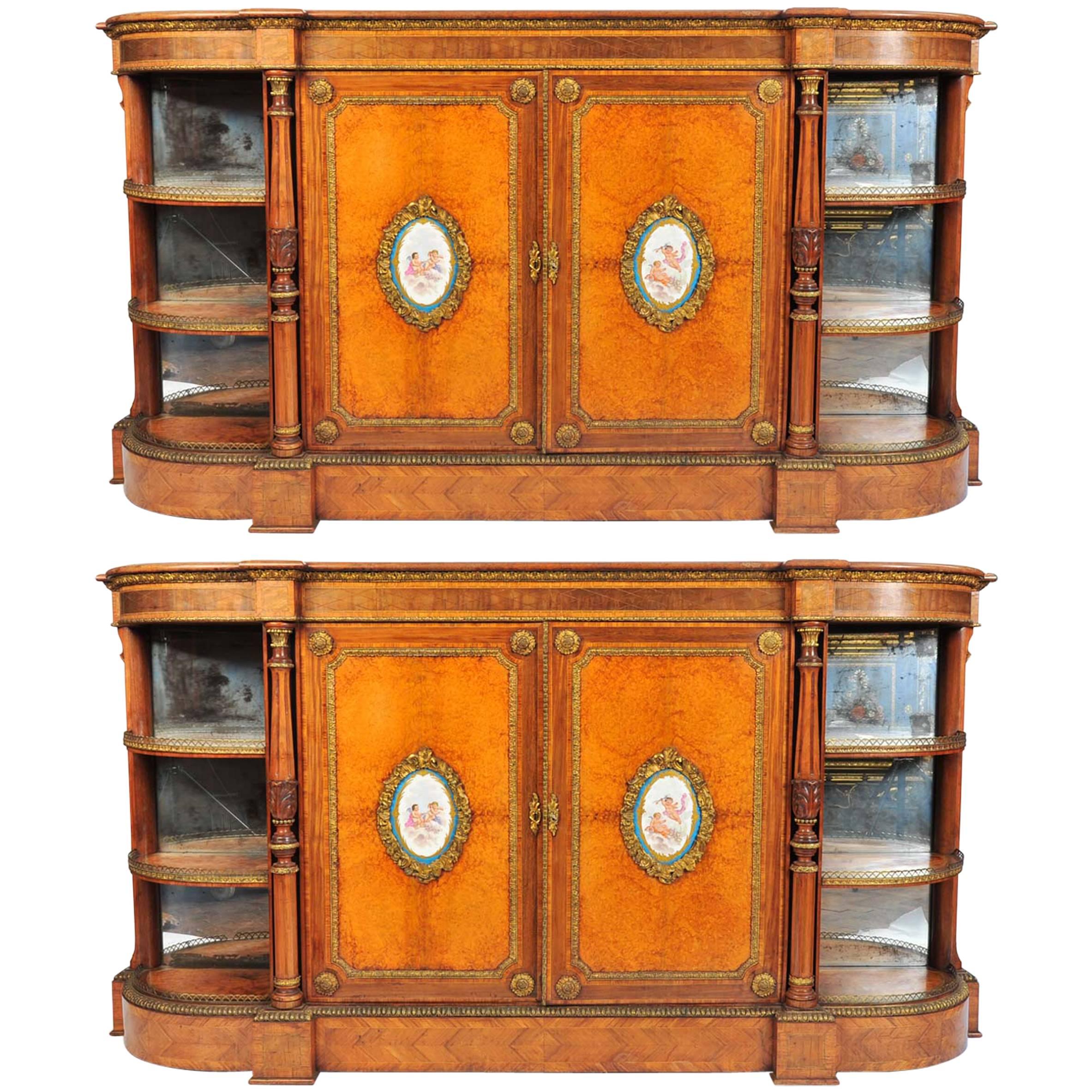 Pair of 19th Century porcelain mounted side cabinets For Sale
