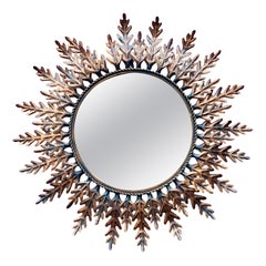 Spanisch 1950's Runde vergoldetem Metall Sunburst Spiegel