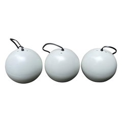 Set of 3 Mid Century Modern Round White Metal Eyeball Pendant Lights