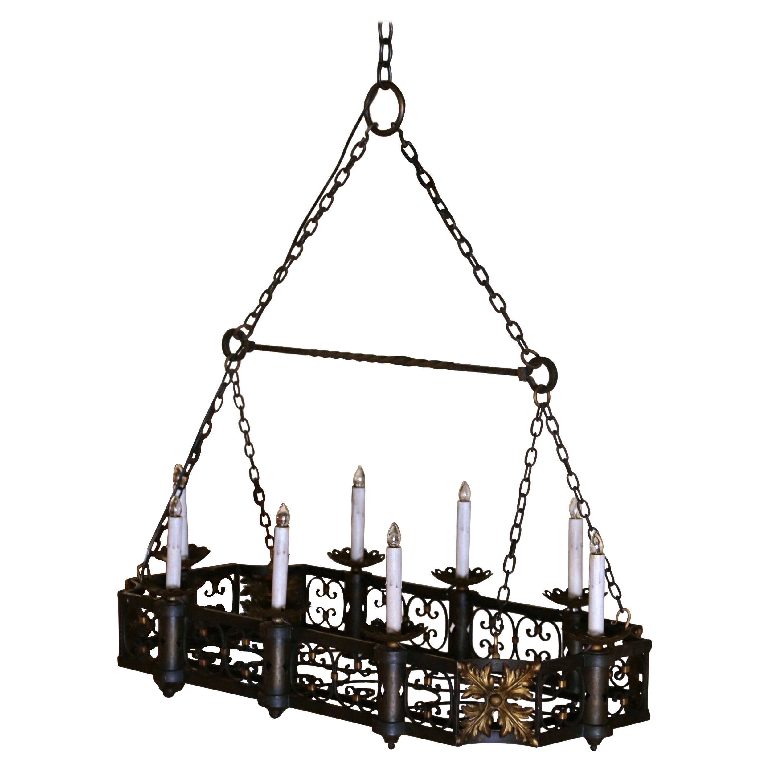 19th Century French Gothic Forged Iron Eight-Light Island Chandelier