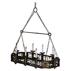 19th Century French Gothic Forged Iron Eight-Light Island Chandelier
