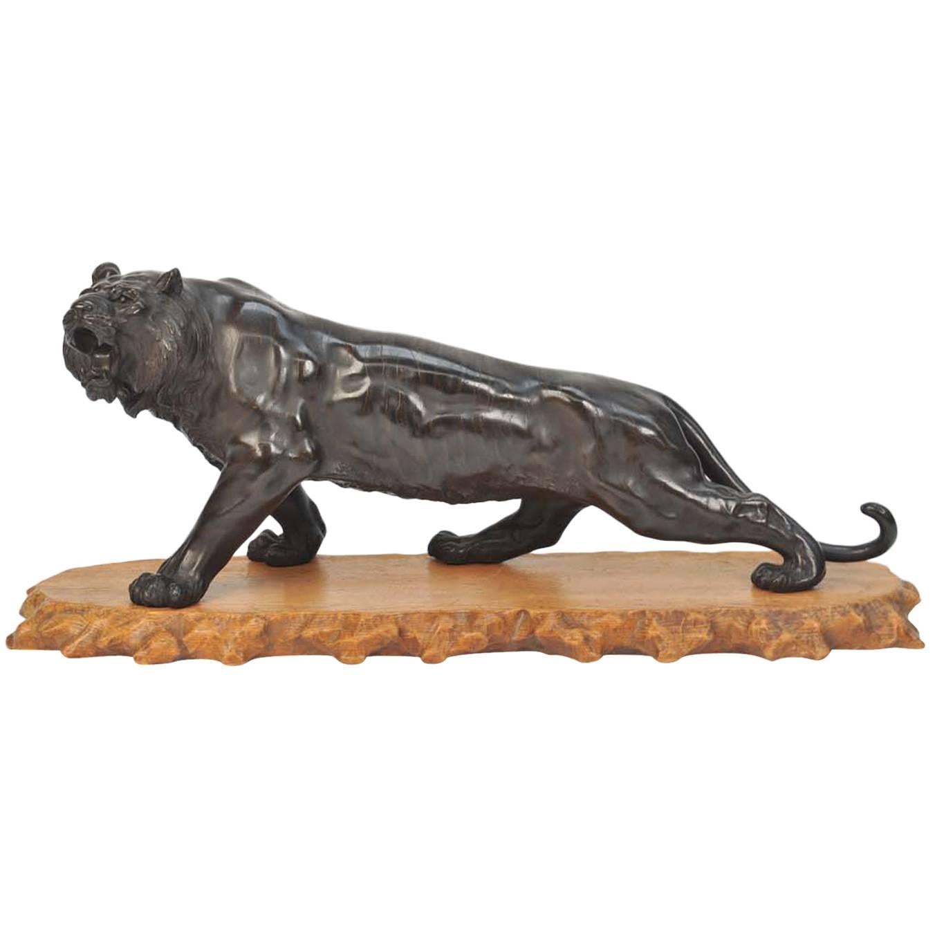 Rare Chinese Old Bronze Art Tiger Statue Figure Collectable Good Stand 