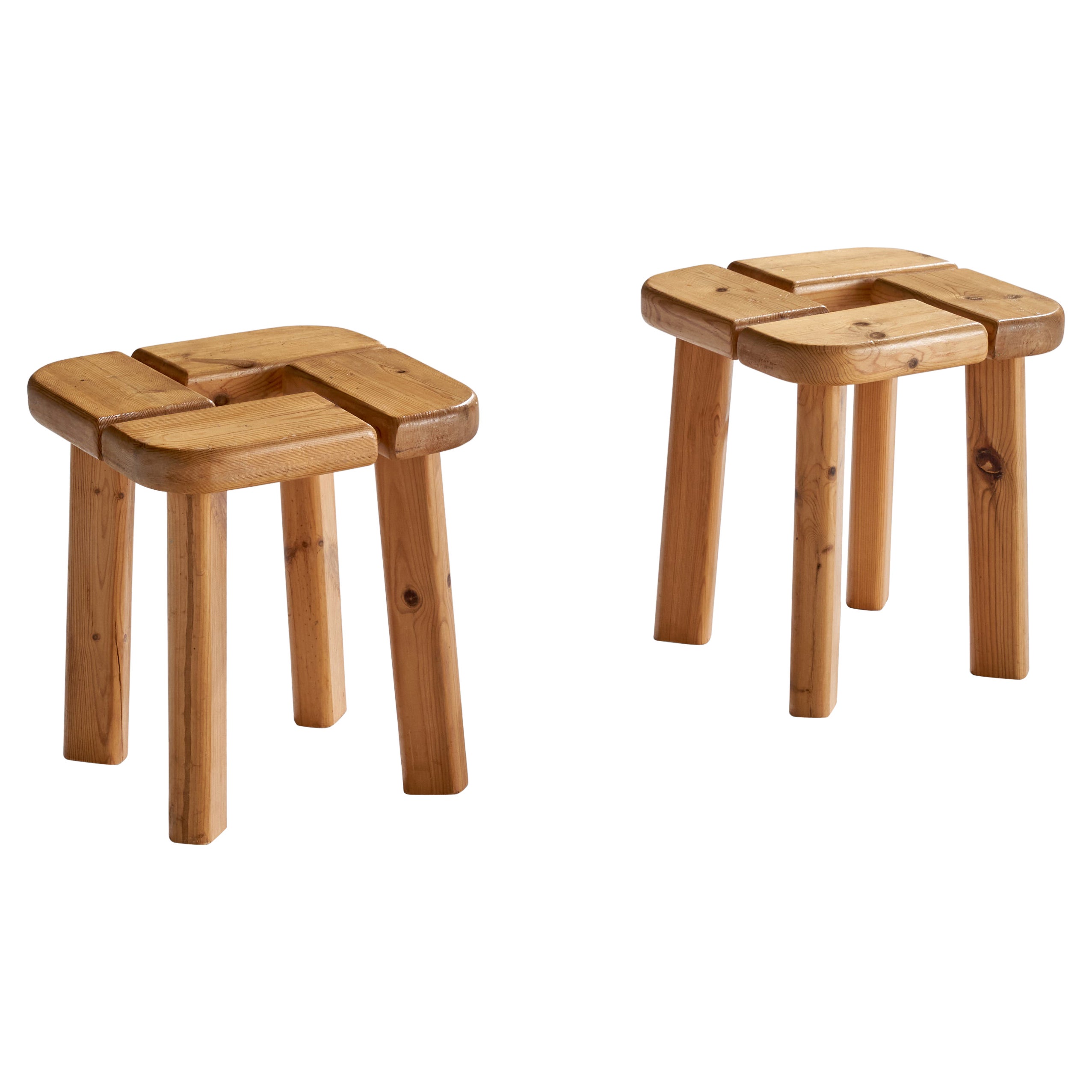 Olof Ottelin Attribution, Stools, Pine, Finland, 1970s