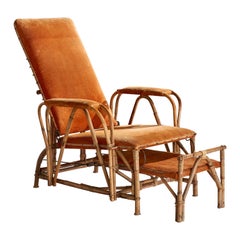 Diseñador finlandés, Chaise Longue, bambú, ratán, tela, Finlandia, años 30