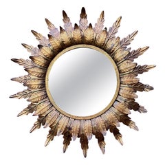 Spanish Mid-Century Gilt Metal Sunburst Mirror