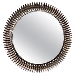 Large Round Mid-Century Gilt Metal Sunburst Mirror