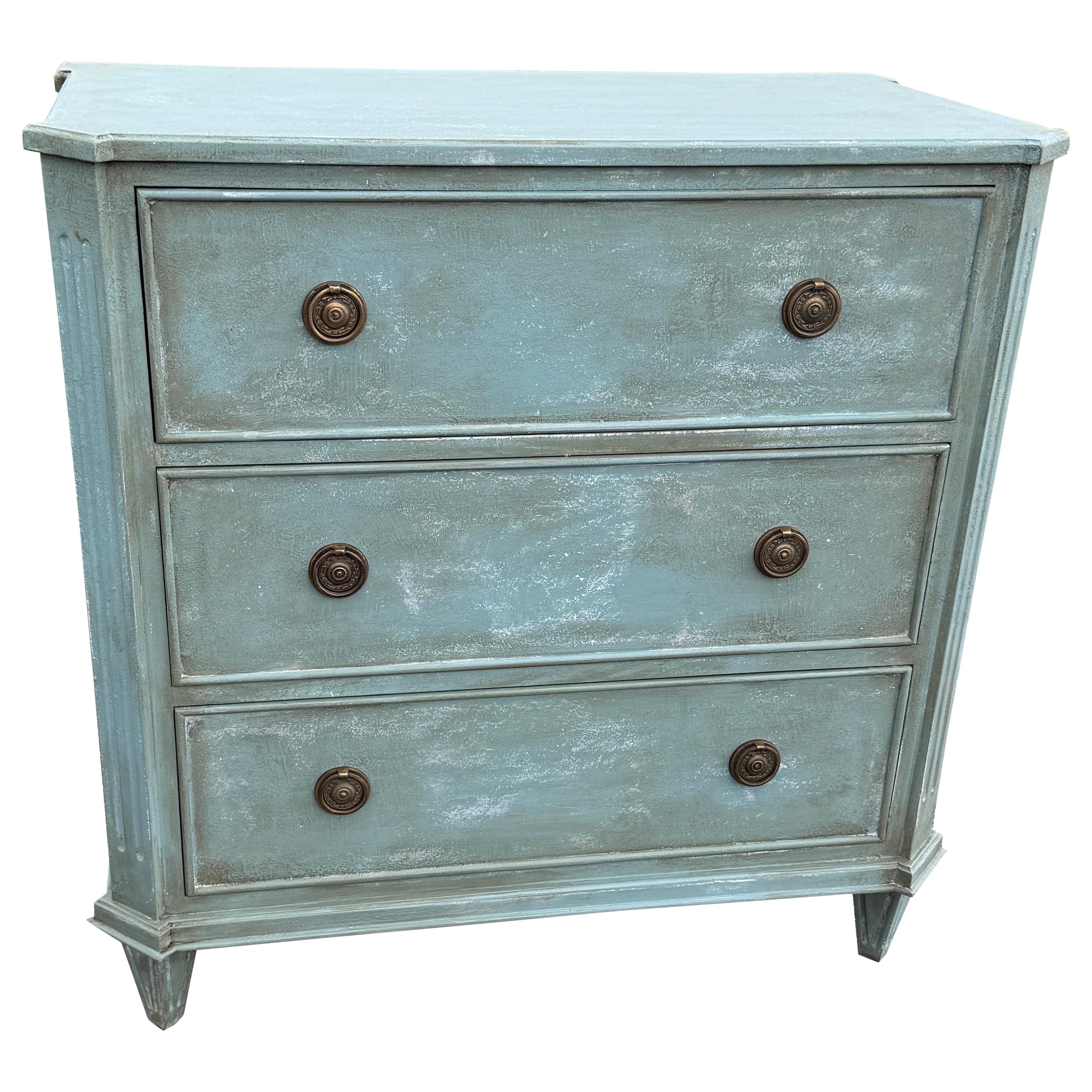 Swedish Gustavian Style Painted 3 Drawer Chest Bureau