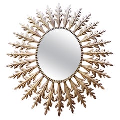 Spanish Mid-Century Oval Sunburst Gilt Metal Mirror