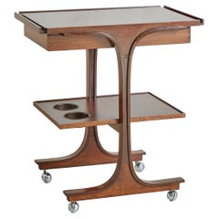 Two-Tier Wood Bar Cart with Cup Holders Attributed to Giancarlo Frattini, Italy