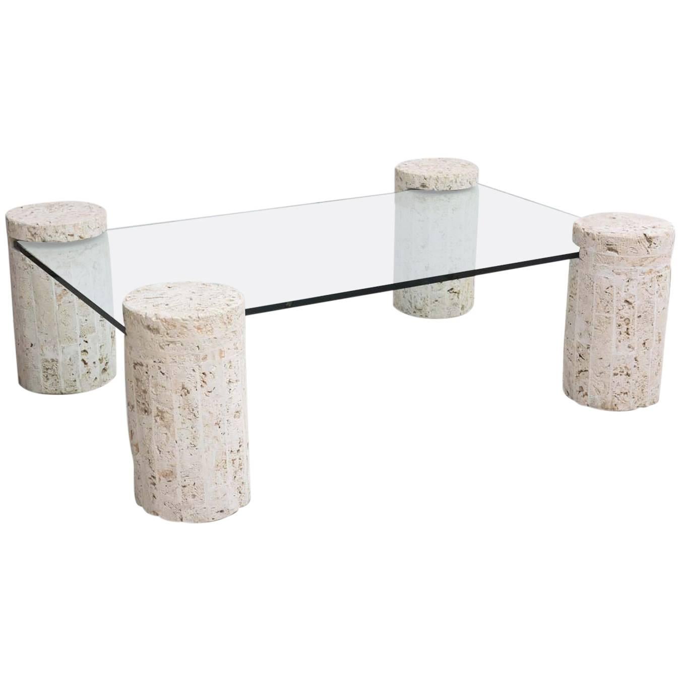Coral Stone Coffee Table with Glass Top For Sale