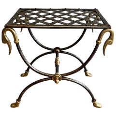 Neoclassical Style Steel and Brass Curule Stool Attributed to Maison Jansen