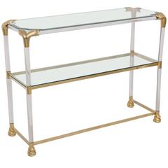 Vintage Brass Lucite and Glass Console, Python Motif