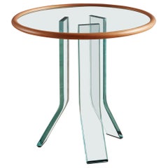 Round Glass Side Table with Wood Trim by FIAM, 1980s