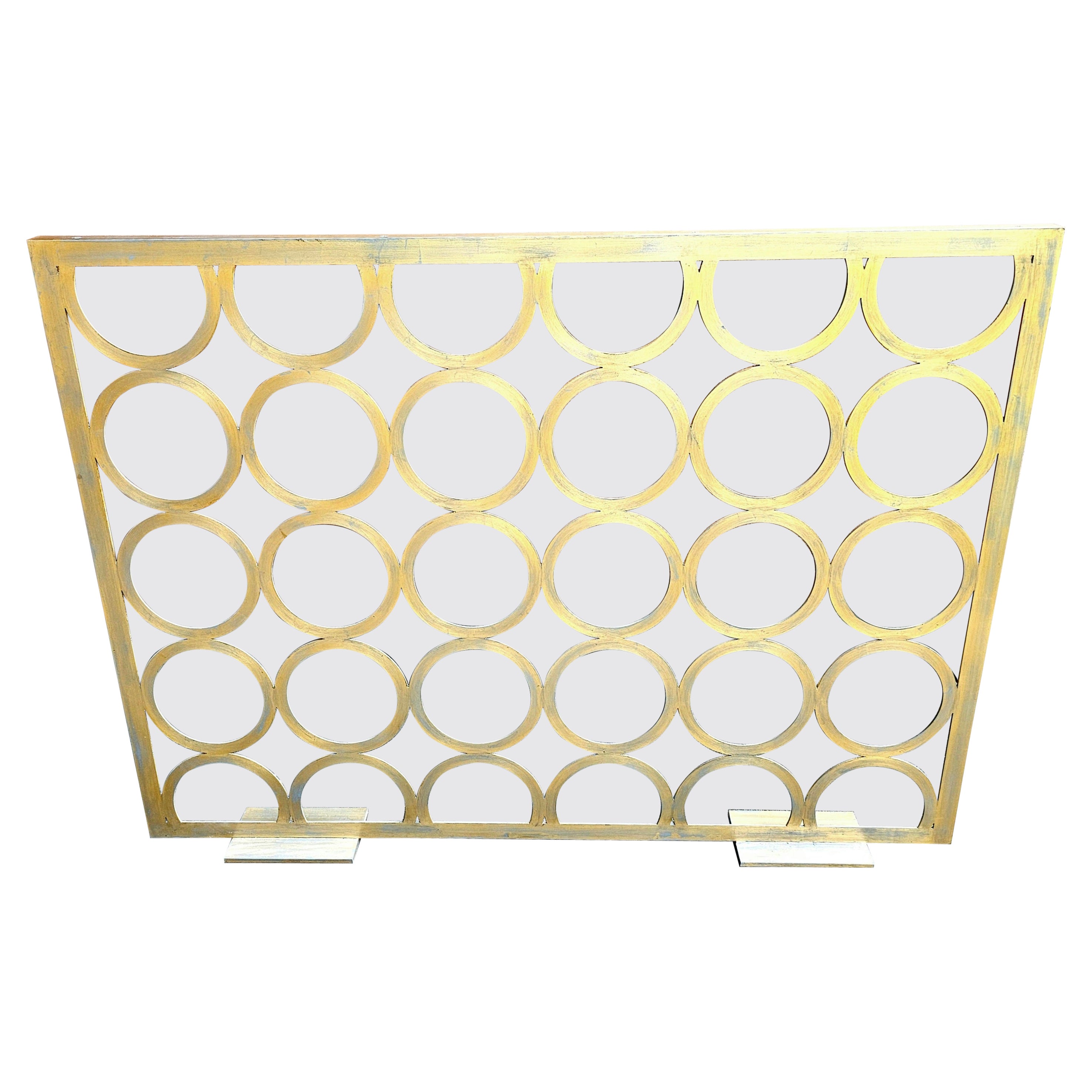 Niermann Weeks Monterey Gold Leaf Metal and Glass Fire Screen For Sale