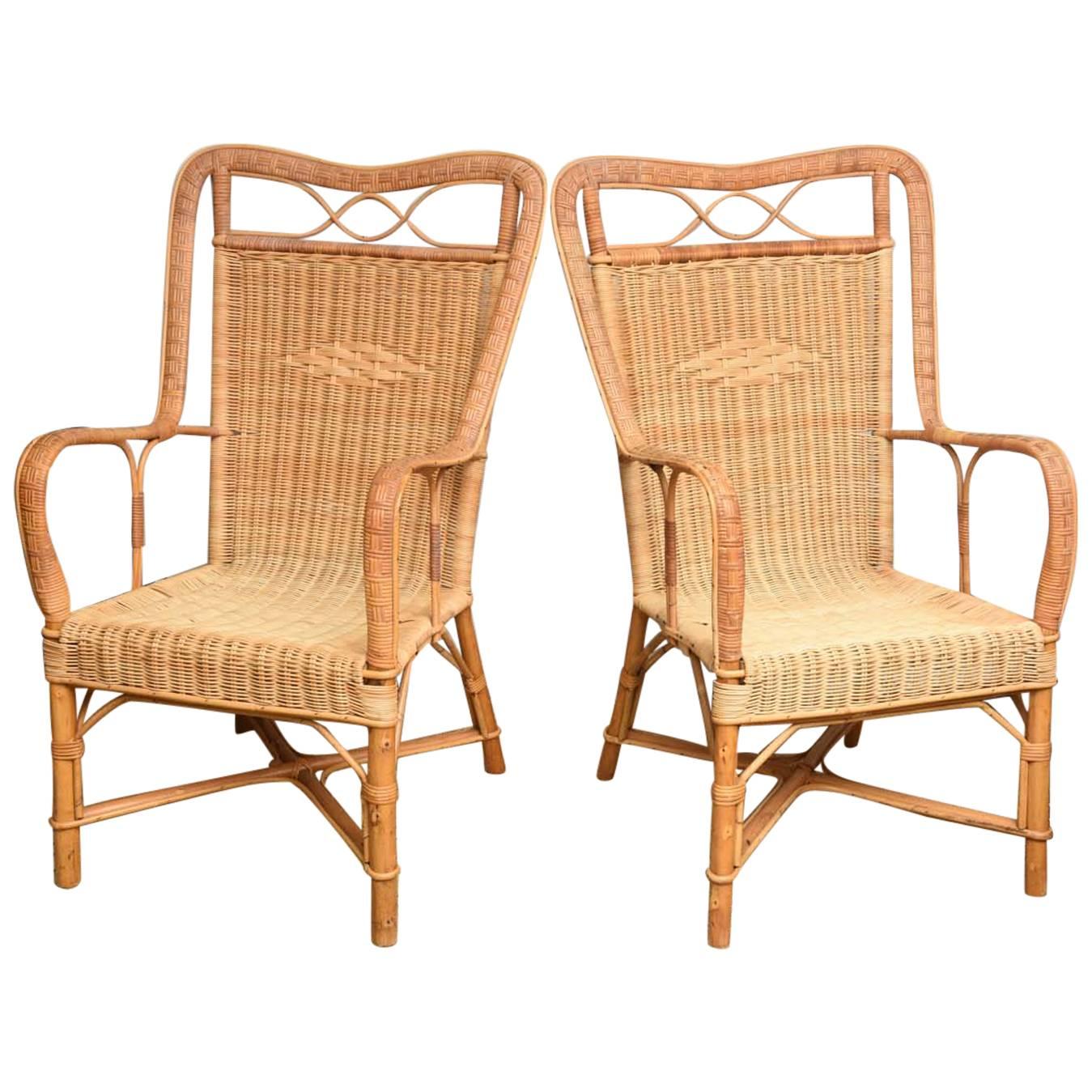 Superb Pair of French Provence Vintage Rattan Armchairs