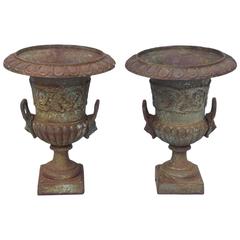 Pair of 19th Century French Iron Garden Urns