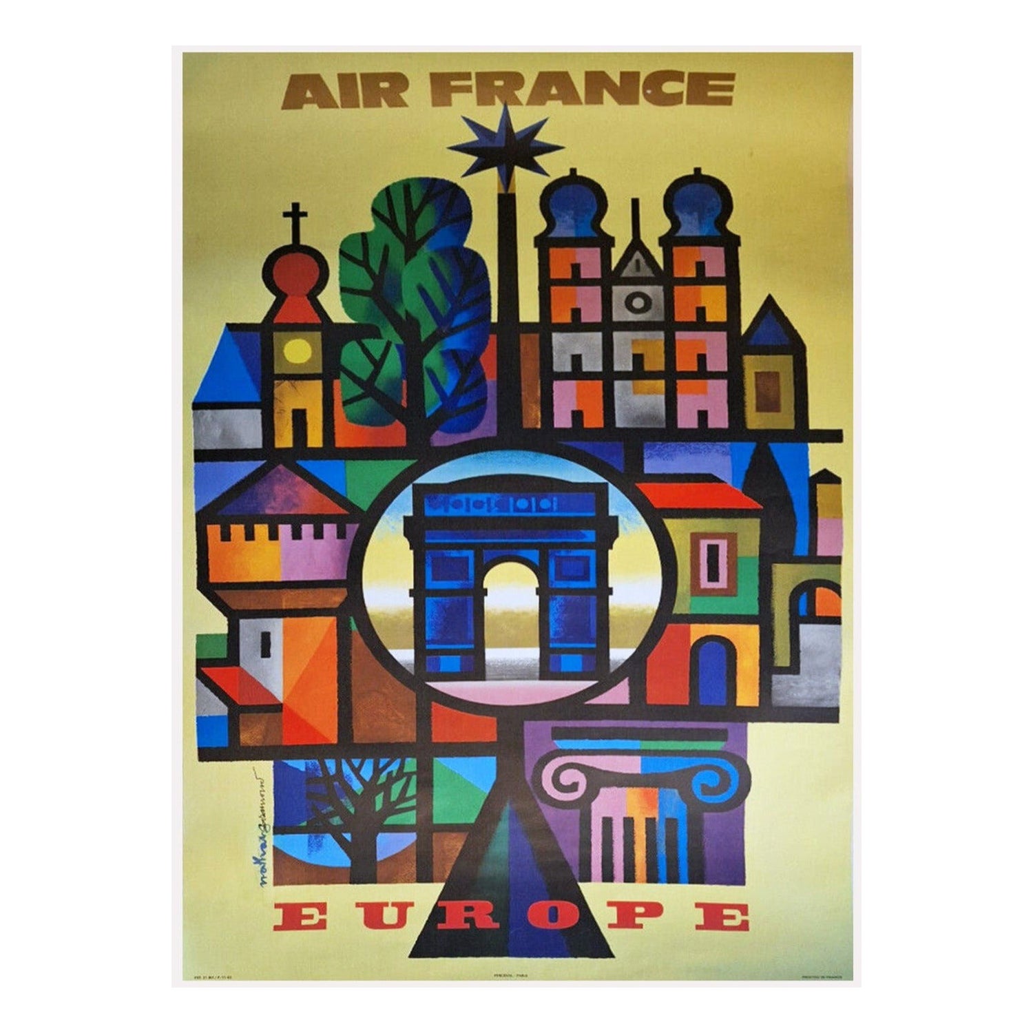 1960 Air France - Europe Affiche originale signée à la main The Vintage Poster