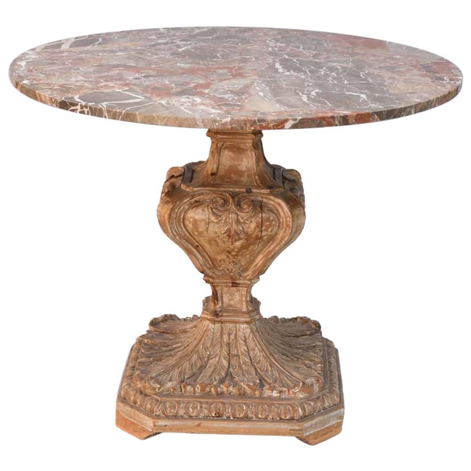 Carved Italian Center Table with Marble Top, circa 1920s