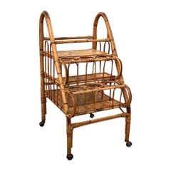 Vintage Mid-20th Century French Rattan Drinks Trolley