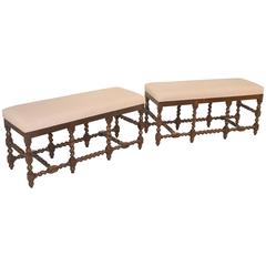 Antique 19th Century Pair of English Upholstered Benches