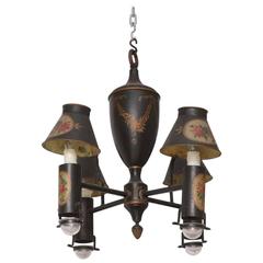 Antique 19th Century French Tole Four-Light Chandelier