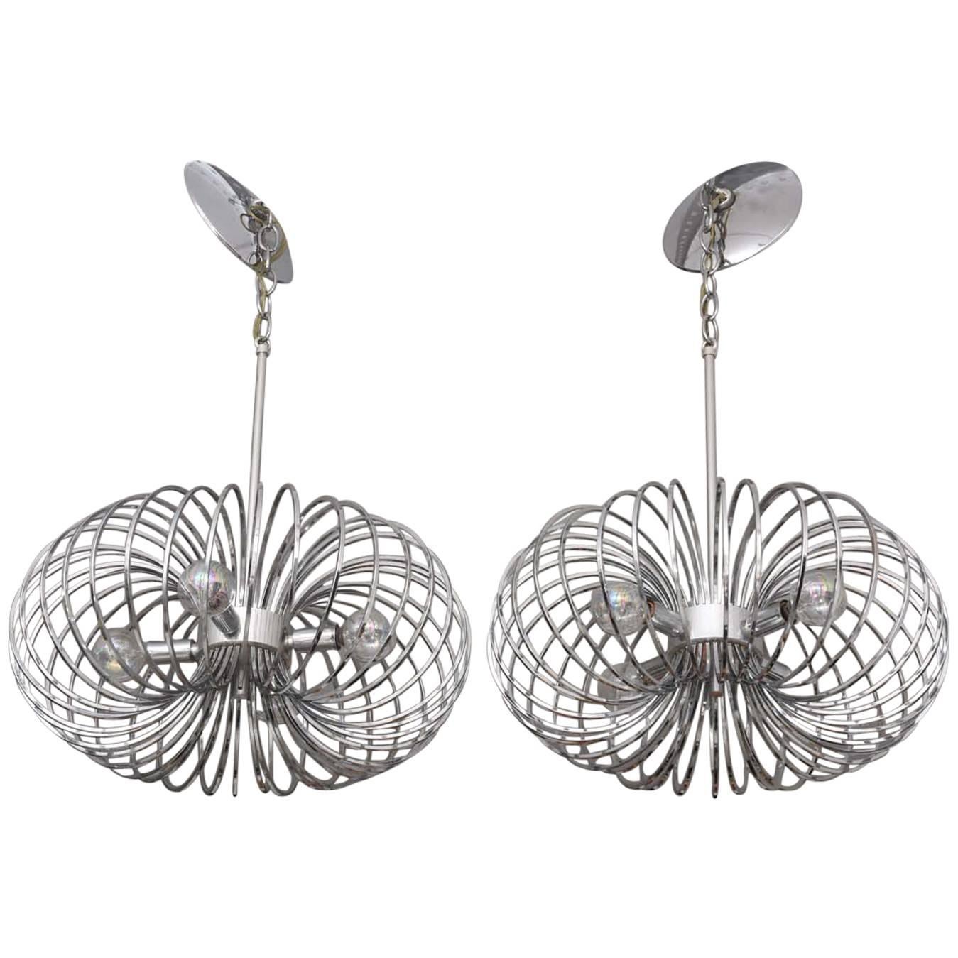 Pair of Polished Chrome Chandeliers by Sciolari