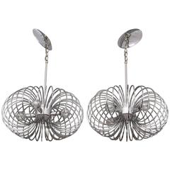 Pair of 1970s Mid-Century Modern, Polished Chrome Chandeliers by Scolari 6
