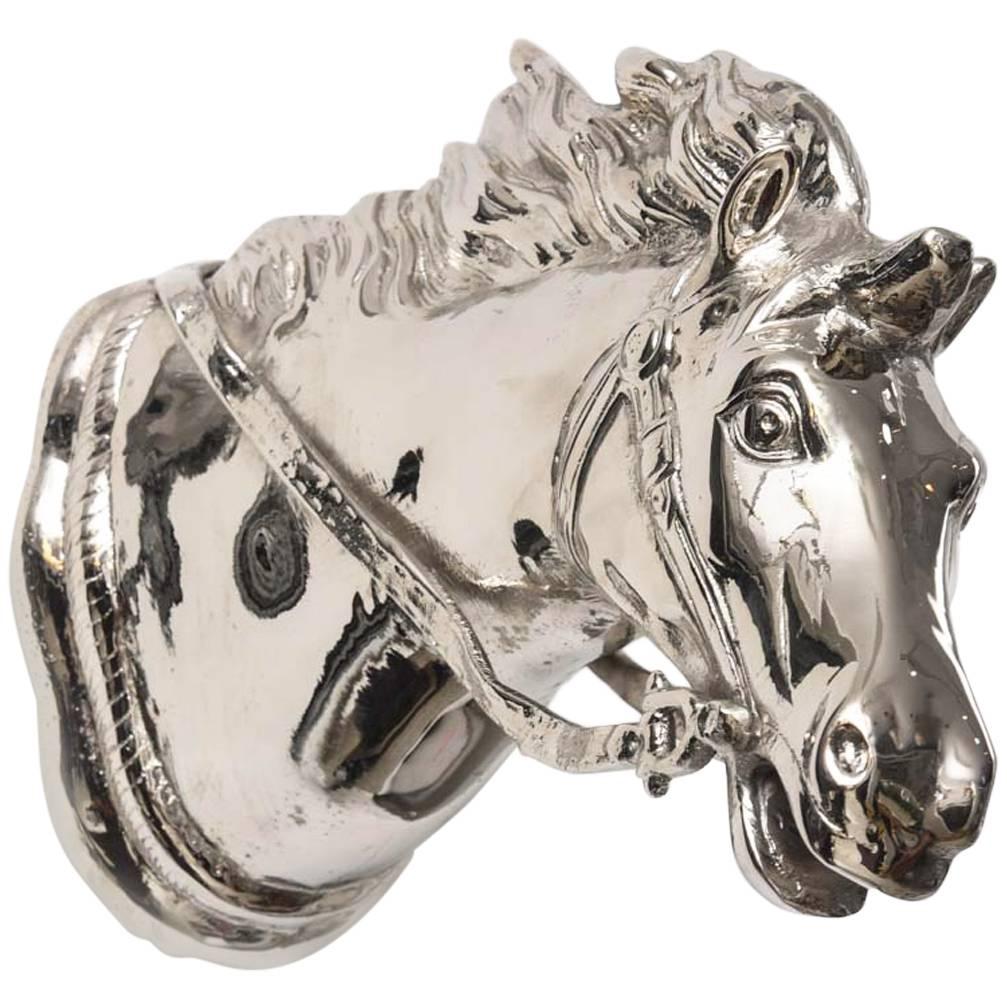 Wall-Mount Nickle-Plated Horse Head Sculpture, German, 1960s