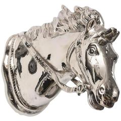 Retro Wall-Mount Nickle-Plated Horse Head Sculpture, German, 1960s