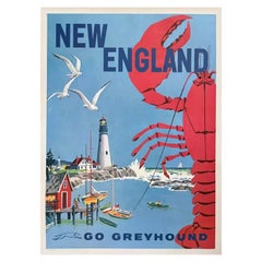 1960 New England - Go Greyhound Poster originale d'epoca