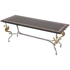 Hollywood-Regency Brushed Steel, Brass & Marble Cocktail Table by Trouvailles 5