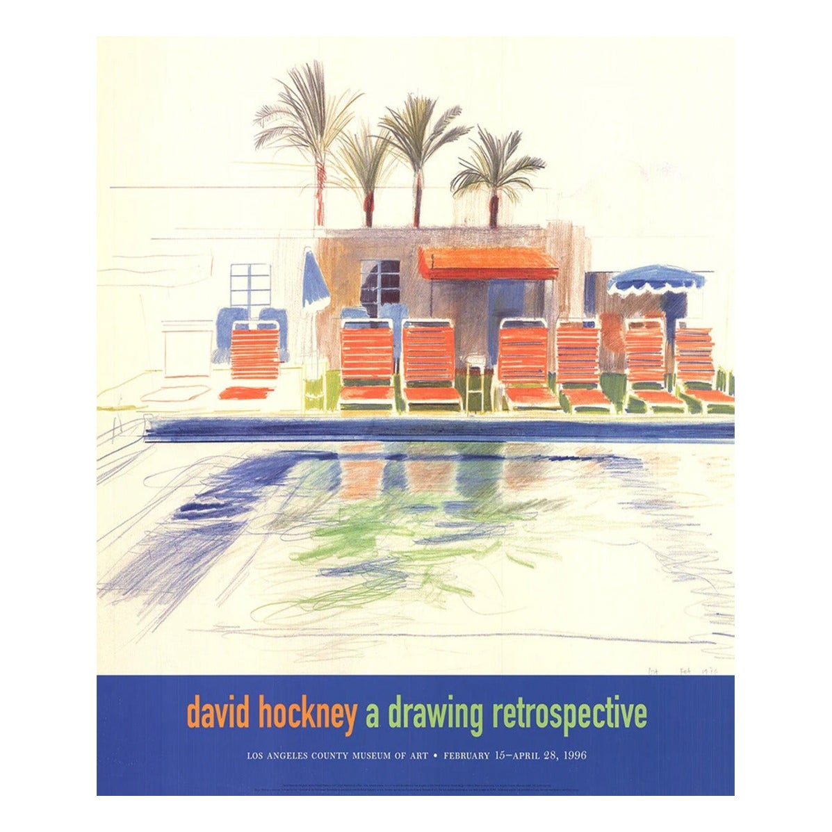 1996 David Hockney - Retrospettiva sui disegni - Poster originale del venditore del LACMA