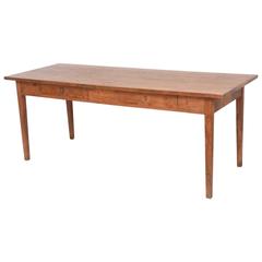 Rectangular Wood French Farm Table with Two Drawers, circa 1870s