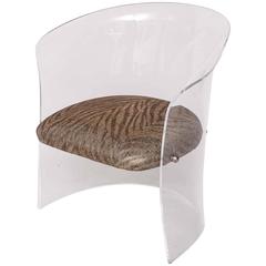 1970s Lucite Chair in the Style of C. Hollis Jones with Tiger Pattern Fabric