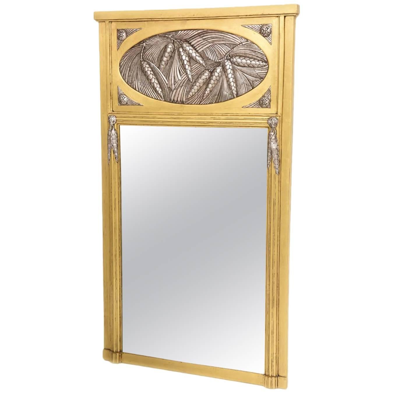 French Art Deco Trumeau Mirror in Gold and Silver Leaf