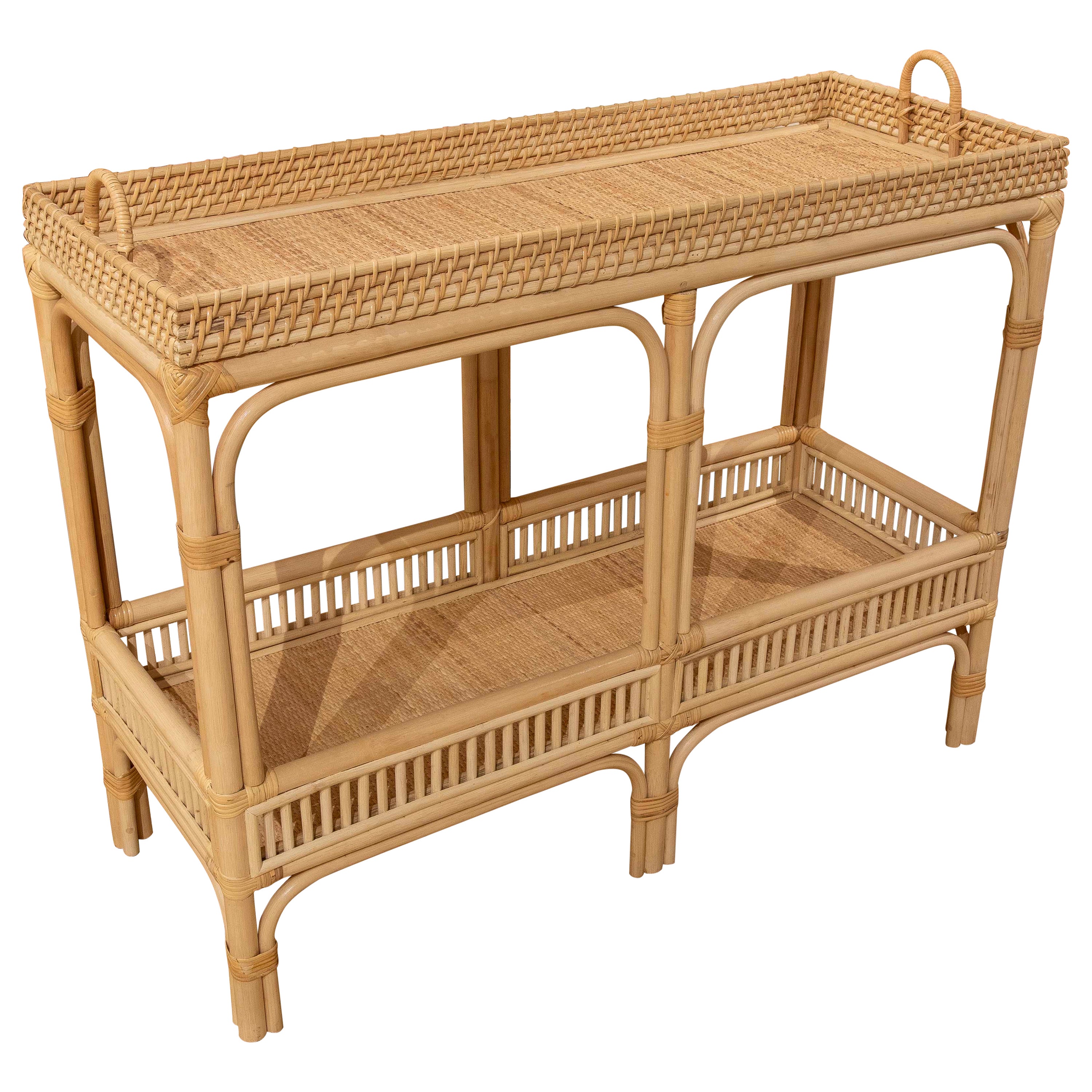 Handmade Bamboo and Wicker Console Table with Handles For Sale