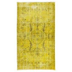 5x9 Ft Yellow Handmade Area Rug with Medallion Design, Modern Turkish Carpet