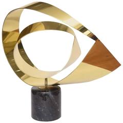 Larger Scale Polished Brass and Marble Sculpture by Curtis Jere, 1970s Larger Scale Polished Brass and Marble Sculpture by Curtis Jere, 1970s