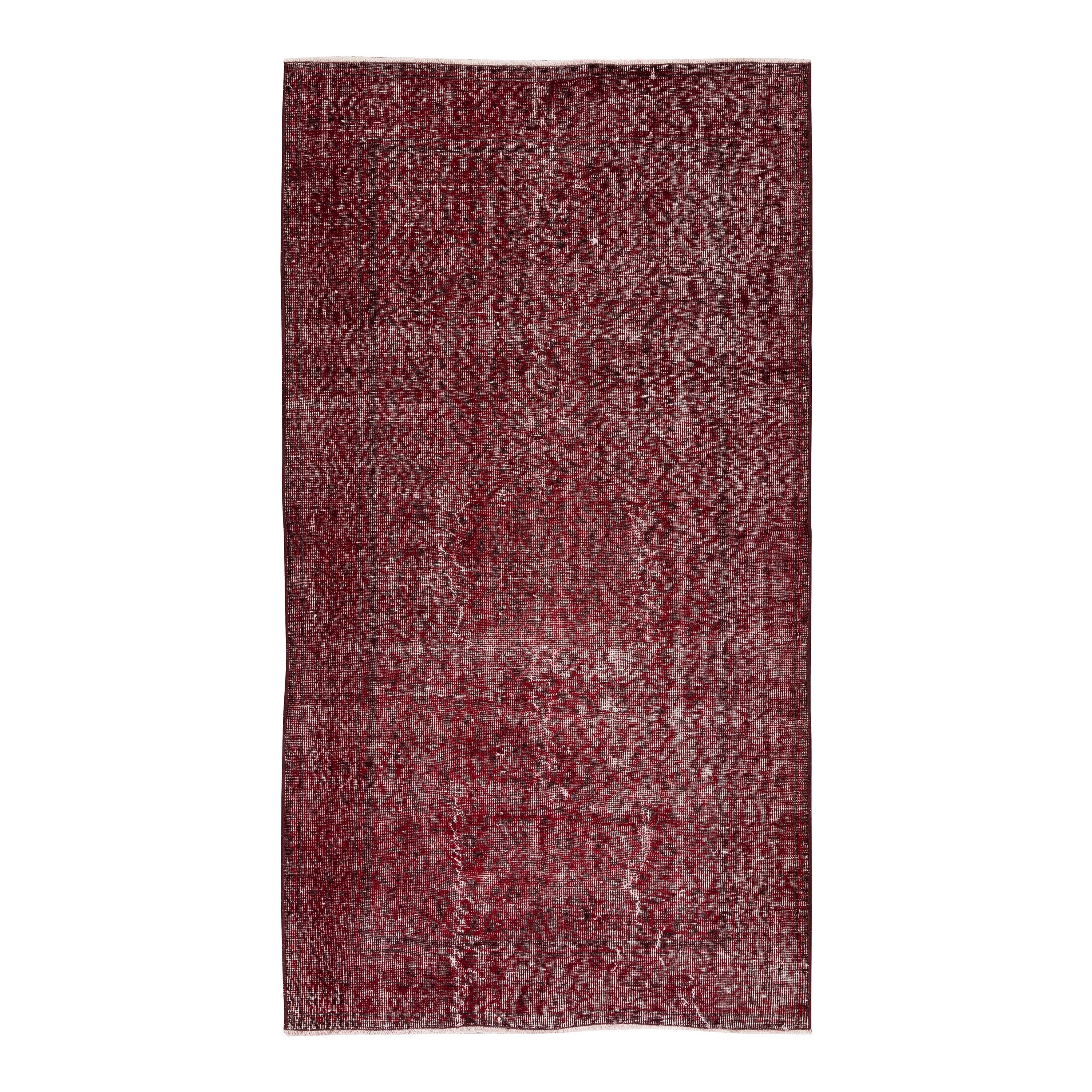4x7 Ft Modern Solid Burgundy Red Accent Rug, Handmade Turkish Small Carpet